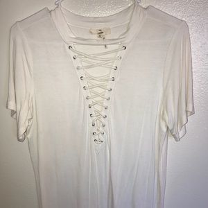White Criss Cross Tie shirt